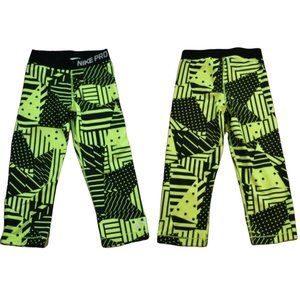 Nike Pro Core Capris Leggings Neon Green Black Dri-Fit Women's size L
